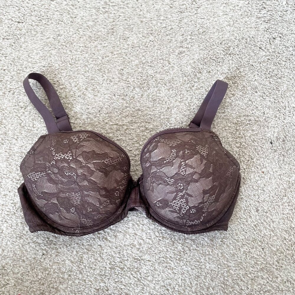 Wacoal Bra Lace Finesse Underwire T-Shirt Floral Lace Brown, Sz 34DDD